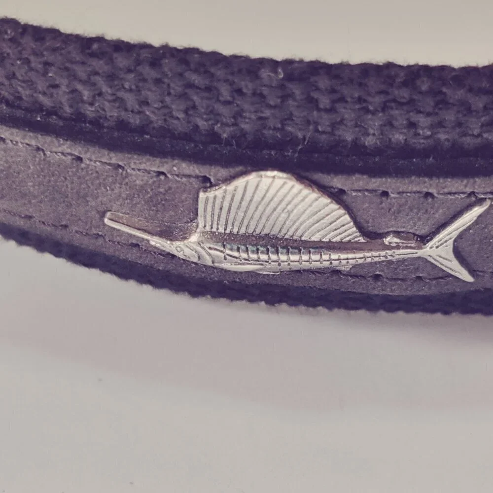 Zep Pro Belt with solid brass buckle and metal Sailfish on Suede. Woven balance